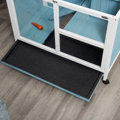 Light Blue Wooden Guinea Pig Cage with Ramp and Wheels
