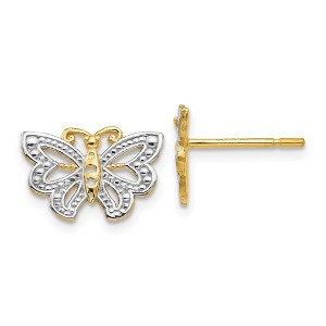 Black Bow Jewelry 13mm Two Tone Butterfly Post Earrings in 14k Yellow Gold - 1 of 4