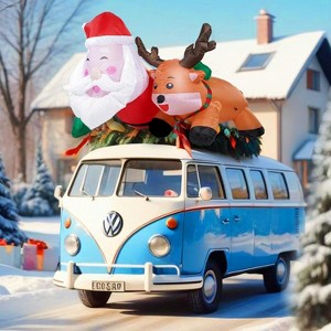 Zone Tech 6 Foot Christmas Inflatable Santa and Reindeer on Car -LED Lighted Outdoor Holiday Decoration, Red and White - 1 of 4