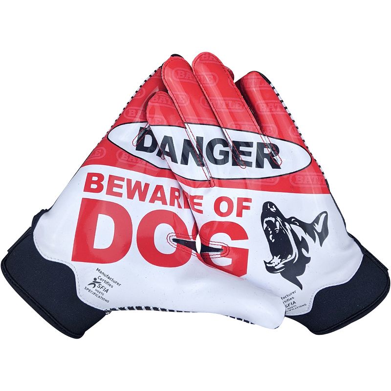 Battle Sports Adult Beware Of Dog Doom 1.0 Football Receiver Gloves- Red, 1 of 3