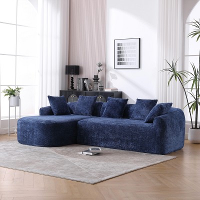 Okak Comfy L Shaped Boucle Sofa with Chaise, Minimalist Oversized   Upholstered Couch Sleeper Sectional Sofa 3 Seater Deep Seat Left Hand Facing, Blue