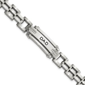 Black Bow Jewelry Men's Stainless Steel and Cubic Zirconia DAD I.D. Bracelet, 8.5 Inch - 1 of 4
