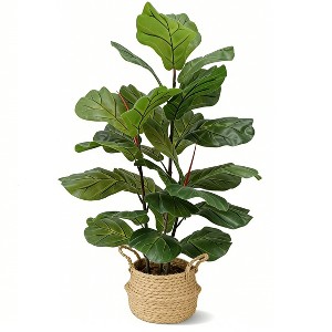 39 Inch Artificial Fiddle Leaf Fig Tree Fake Tropical Plant for Indoor Outdoor Office Porch Balcony - 1 of 2