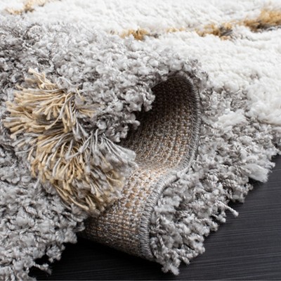 Gray and Gold Abstract Shag Square Area Rug