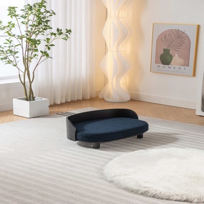 Bencmate Elevated Dog Bed Pet Sofa with Solid Wood Legs and Bent Wood Back,Velvet Cushion,Black(26.77"*15.75"*11.02")