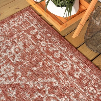 Bohemian Medallion Red and Taupe 3' x 5' Reversible Indoor/Outdoor Rug