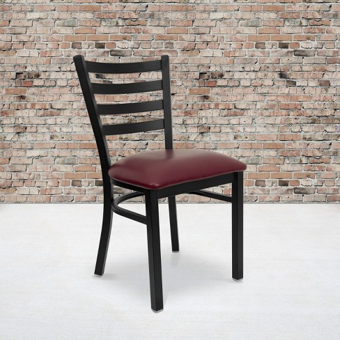 Hercules Series Black Ladder Back Metal Restaurant Chair - Burgundy Vinyl Seat - Flash Furniture