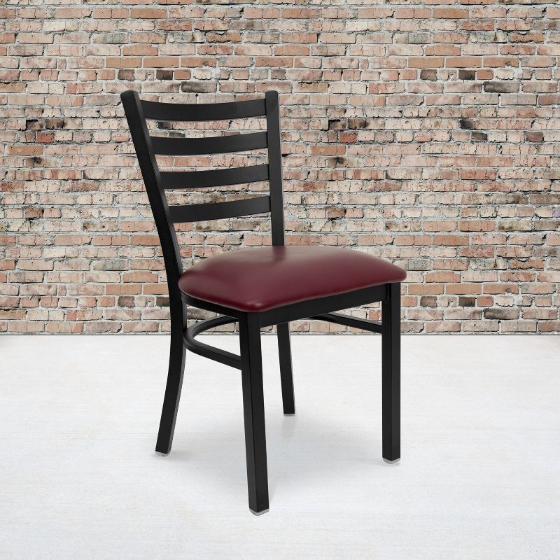 Flash Furniture 4 Pack HERCULES Series Black Ladder Back Metal Restaurant Chair - Burgundy Vinyl Seat, 1 of 12