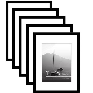 Americanflat 12x16 Picture Frame in Black - Displays 8.5x11 With Mat and 12x16 Without Mat - Set of 5 Frames with Sawtooth Hanging Hardware - 1 of 4