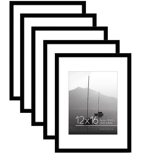 Americanflat 12x16 Picture Frame in Black - Displays 8.5x11 With Mat and 12x16 Without Mat - Set of 5 Frames with Sawtooth Hanging Hardware - image 1 of 4