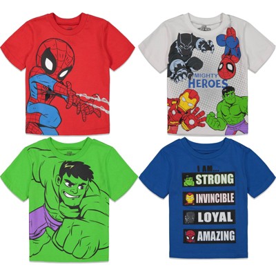 Marvel Avengers Spider-Man Hulk Iron Man Toddler Boys 4 Pack Graphic T-Shirts Marvel Super Hero Adventures 3T