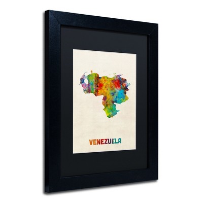 Trademark Fine Art -Michael Tompsett 'Venezuela Watercolor Map' Matted Framed Art