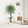 Artificial Ficus Tree for Home Decor Indoor,Faux Floor Tree White Imitation Ceramic Planter, Indoor Outdoor Lifelike Fake Ficus Tree with Pebbles - 2 of 4