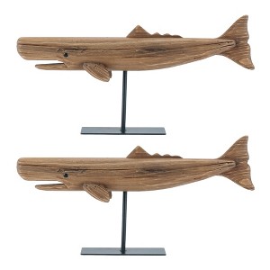 Pine Wood Whale Sculpture (Set of 2) - 1 of 3