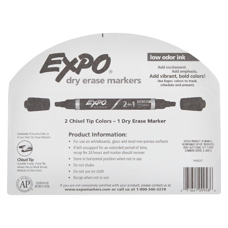 Expo 4pk Dry Erase Markers 2-in-1 Dual End Chisel Tip Multicolored, 2 of 10