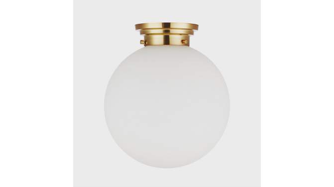 Portland 1-Light Matte Brass Semi-Flush Mount Ceiling Lighting with Opal Glass Shade - Globe Electric, 2 of 9, play video
