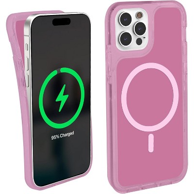 iHome Velo Silicone Case for iPhone 15 Pro, MagSafe Compatible, 10ft Drop Protection, Raised Camera Guard, Superior Grip Pink