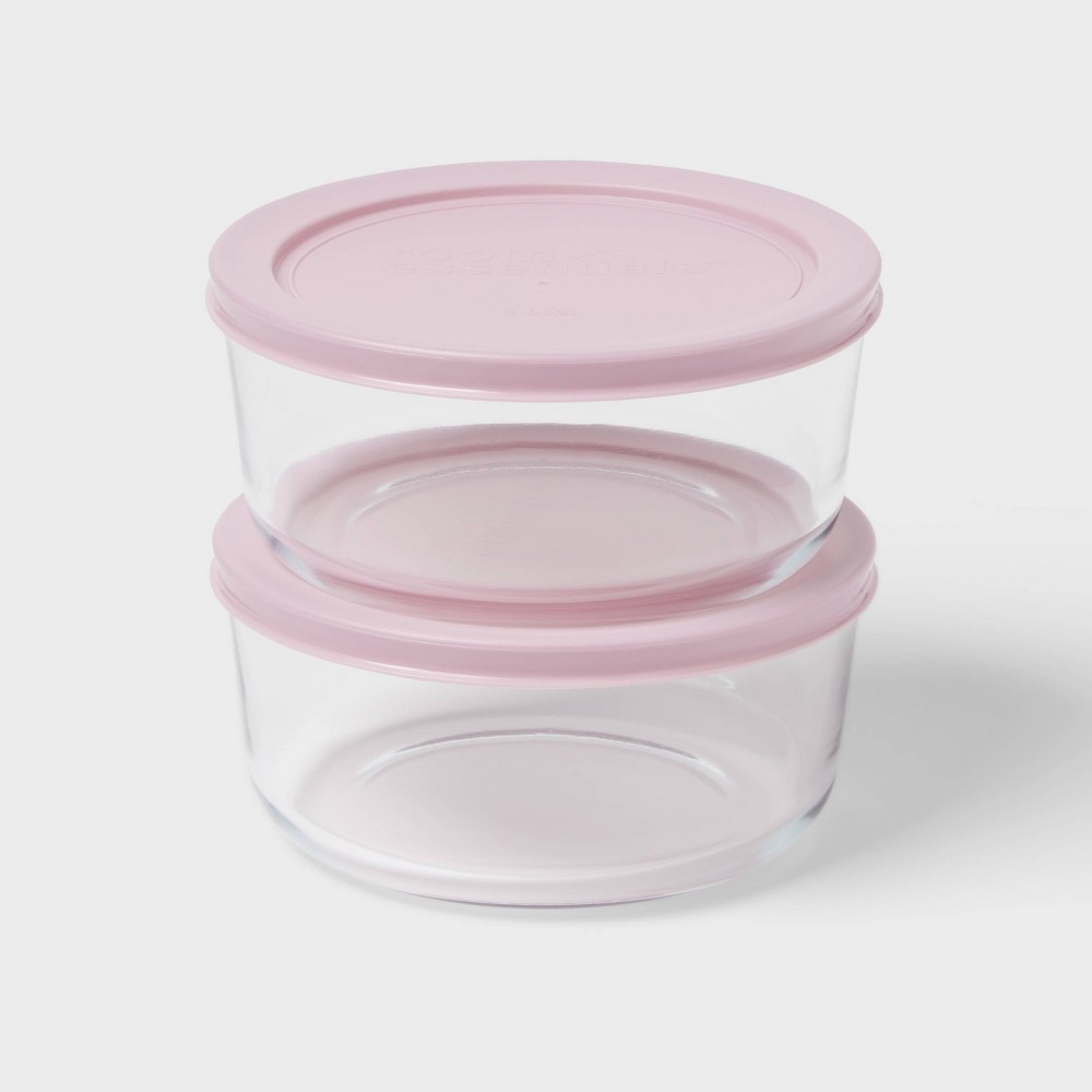 Photos - Food Container 2pk Glass Round Food Storage Container Set Pink - Room Essentials™