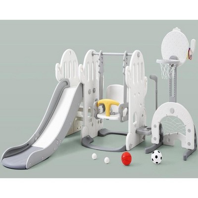 Whizmax 7 in 1 Toddler Slide and Swing Set,Kids Freestanding Slide Climber with Adjustable Swing and Basketball Hoop,Soccer Golf,for Toddlers Age 1-3
