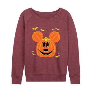 Women's - Disney - Pumpkin Mouse Lightweight French Terry Wide Neck Long Sleeve Graphic Shirt - 1 of 4