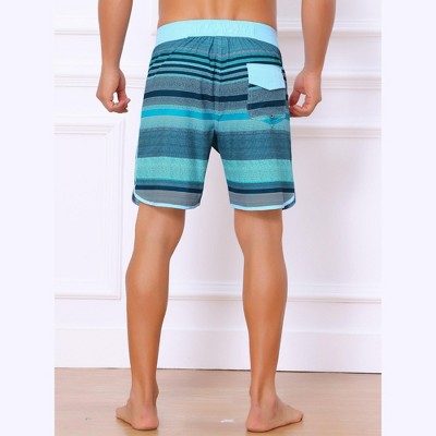 INSPIRE CHIC Men's Summer Beach Casual Color Block Striped Drawstring Board Shorts 30 Light Blue — фото 4