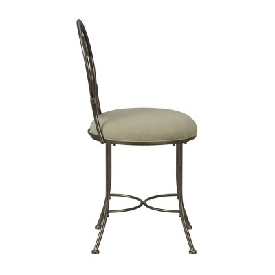 Antique Gray Metal Vanity Stool with Cream Upholstery