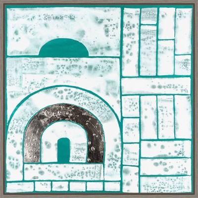 Beryl Motif II Teal and White Abstract Canvas Art with Silver Floater Frame