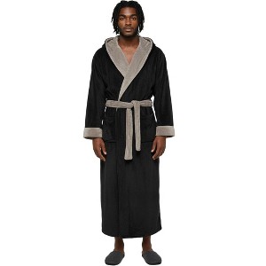 ADR Men's Robe, Plush Fleece Hooded Bathrobe Man, Long Warm Cozy Bath Robe Man - 1 of 3