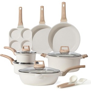 CAROTE 13pc Nonstick Cookware Set Pots and Pans Set with Lids and Utensils - White Granite - 1 of 4