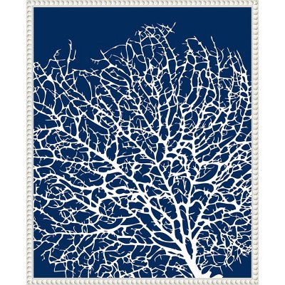 Navy Coral II Crop Coastal Canvas Art with White Frame