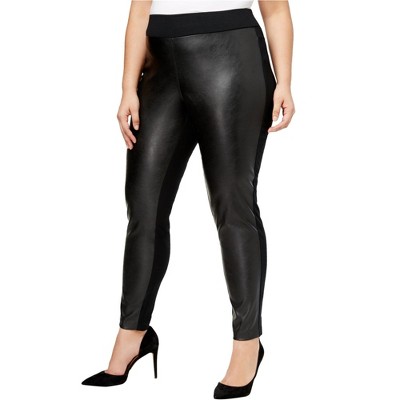 I.N.C International Concepts Womens Faux Leather Front Casual Leggings, Black, 22W