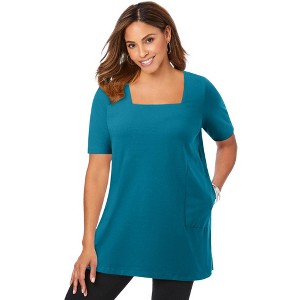 Jessica London Stretch Cotton Square Neck Tunic - 1 of 4