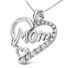 Haus of Brilliance Silver 1/4 Cttw Round Diamond "Mom" Heart Pendant Necklace - 2 of 4