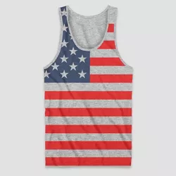 Men's Color Horizontal Flag Tank Top - Blue/Red/Heathered Gray