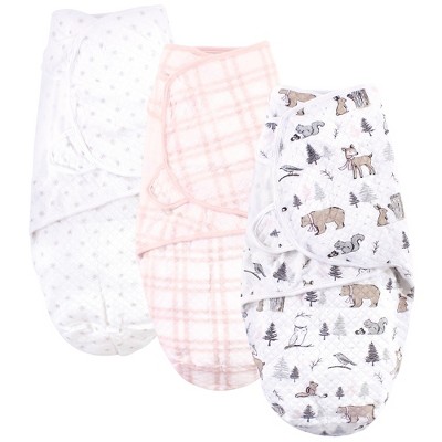 Hudson Baby Infant Girl Quilted Cotton Swaddle Wrap 3pk, Winter Forest, 0-3 Months