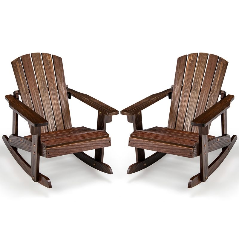 Tangkula 2PCS Kid Adirondack Rocking Chair Outdoor Solid Wood Slatted seat Backrest, 1 of 11