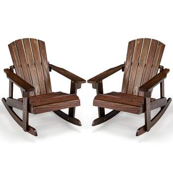 Tangkula 2PCS Kid Adirondack Rocking Chair Outdoor Solid Wood Slatted seat Backrest