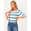 INSPIRE CHIC Women's Stripes Casual Basic Elbow Sleeves Boat Neck Slim Fit T-Shirts - 2 of 4