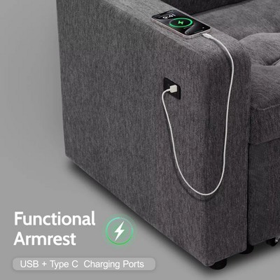 USB charging ports on armrest of sofa