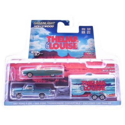 1966 Ford Thunderbird Convertible Blue & 1967 F-250 Truck Blue w/Car Hauler "Thelma & Louise" 1/64 Diecast Model Car Greenlight
