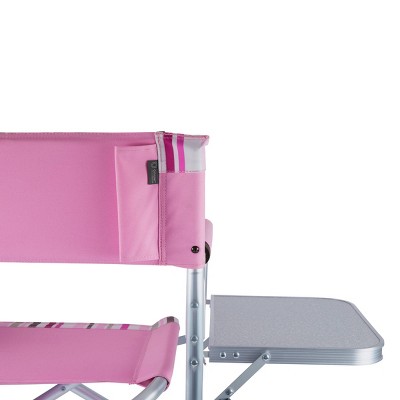 Pink Striped Aluminum Folding Camping Chair with Side Table