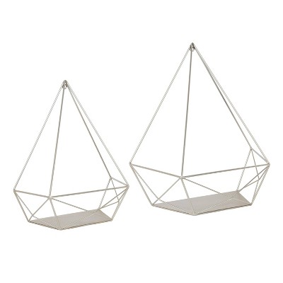 2pc Prouve Decorative Geometric Metal Shelves Silver - Kate & Laurel ...