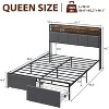 Homhougo Queen Bed Frame with Storage Headboard Led Lights Charging Station, Upholstered Queen Platform Bed Frames with 2 Drawers, Brown - 2 of 4
