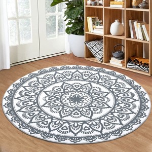 Indoor Soft Vintage Flower Round Area Rugs for Living Room Bedroom Washable Low Pile Non Slip Small Carpet Retro Room Decor - 1 of 4