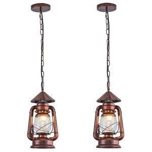 Ludomide Rustic Farmhouse Pendant Light 2 Pack Retro Lantern Ceiling Light Fixture Western Hanging Light for Patios Porch Hallway Kitchen Island - 1 of 4
