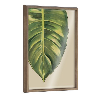 Kate and Laurel Blake Large Leaf Greener Hue Neutral Framed Printed Glass by Emily Marie Watercolors, 18x24, Gold