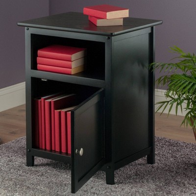 Black Rectangular Wood Nightstand with Open Storage