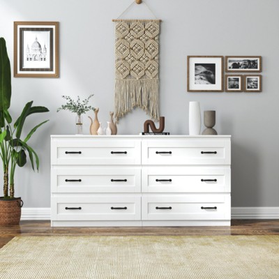 SKRAN Modern Side cabinet with 6 drawers , Wood Chest of Drawers with Metal Handle, Storage Organizer for Living Room , Bedroom or Hallway