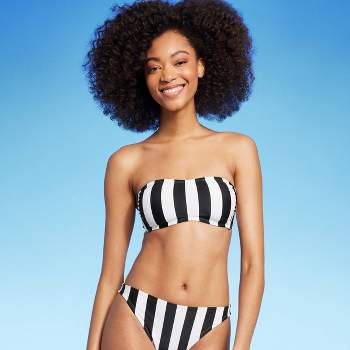 NWT Target Shade & Shore Black & White Striped Bikini Top 34DD Ruffle  Bottom XL!