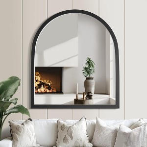 Solid Wood Straight Edge Right Angle Arch Black Wall Mirror 90x80x2cm (Double-sided Mounting) - 1 of 4